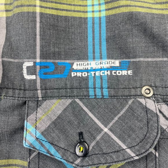 Burnside LMT Edition Shirt Men Medium Gray Blue Yellow Plaid Hooded Hoodie Surf - Picture 3 of 9